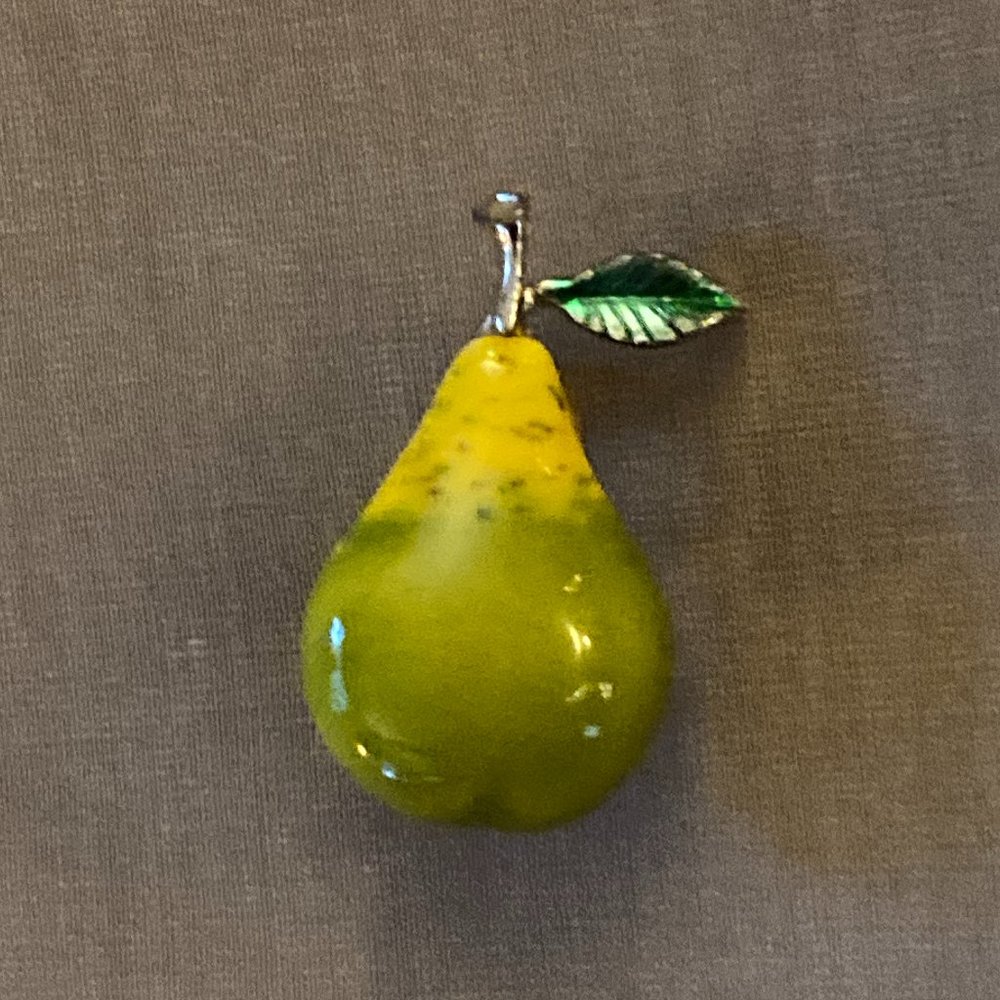 Vintage Signed Beatrix Enameled Pear Brooch